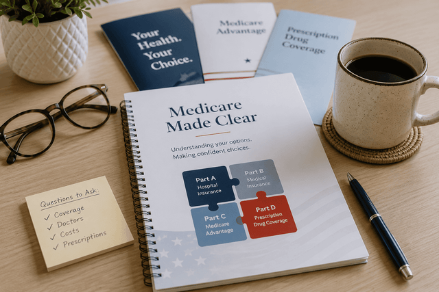 A licensed advisor explaining Medicare options to a senior at home